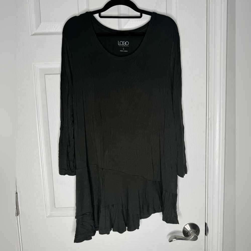 LOGO LORI GOLDSTEIN Green Asymmetrical Hem‎ Top Size Large
